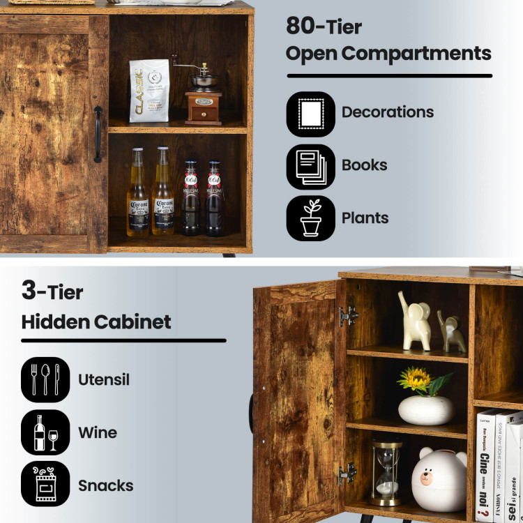Mid-century Storage Cabinet with Single Door and Adjustable Shelves-Rustic BrownCostway Gallery View 3 of 10